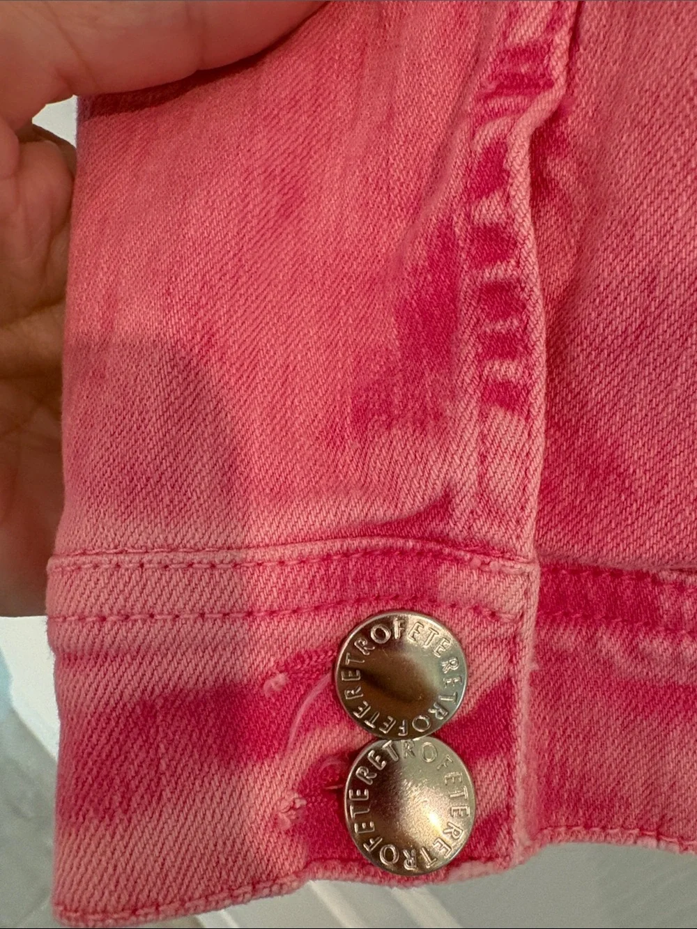 Retrofete pink denim jacket. Size L. Made in Italy